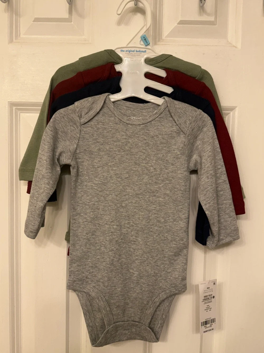 Carter's Long-Sleeve One-Piece Bodysuits - Olive, Navy, Burgundy & Gray 6 months
